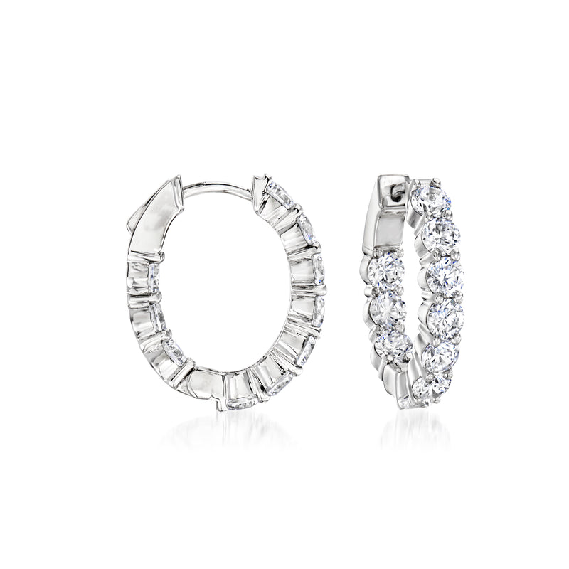 Sterling silver hoop earrings with clear CZ inside-out, hinged style