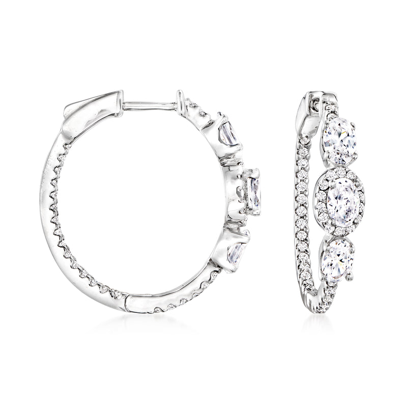 Sterling silver CZ inside-outside hoop earrings with round stones