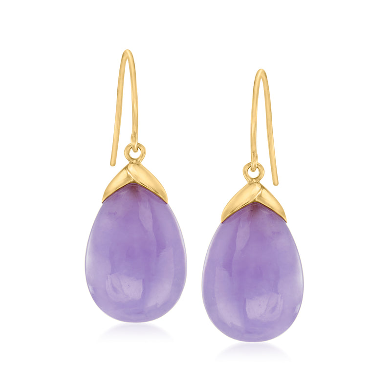 Lavender jade teardrop drop earrings with 14kt yellow gold earwire