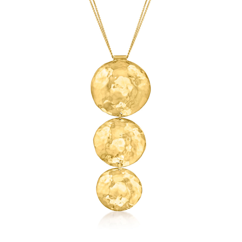 Gold-tone hammered graduated-circle pendant necklace with three stacked round discs