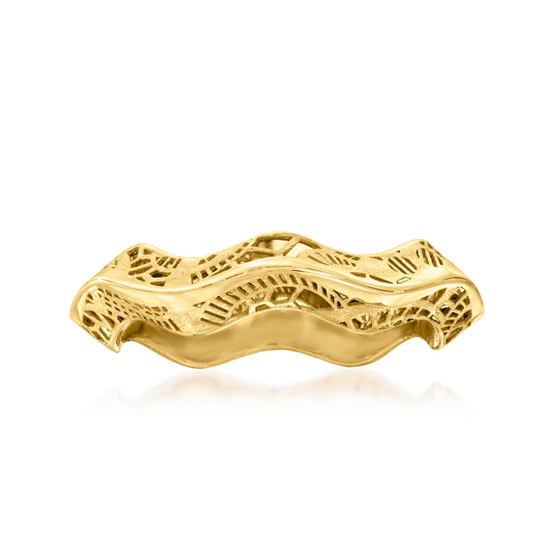 14kt yellow gold filigree wave ring with openwork detailing
