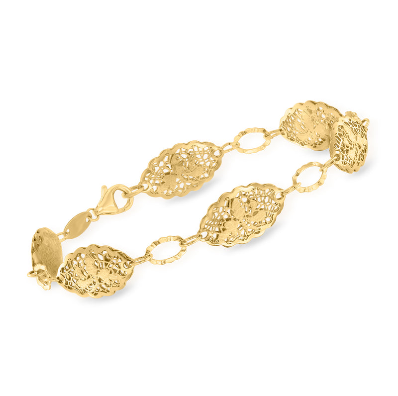 14kt yellow gold lace bracelet with textured filigree oval links and ring clasp