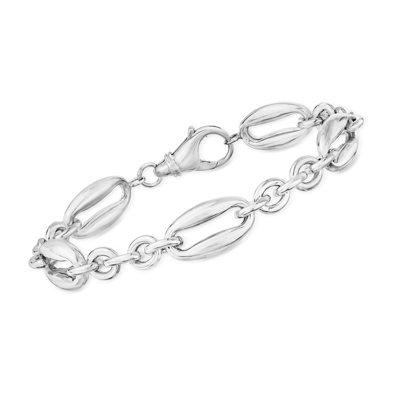 Sterling silver multi-oval link bracelet with interlocking oval chain links