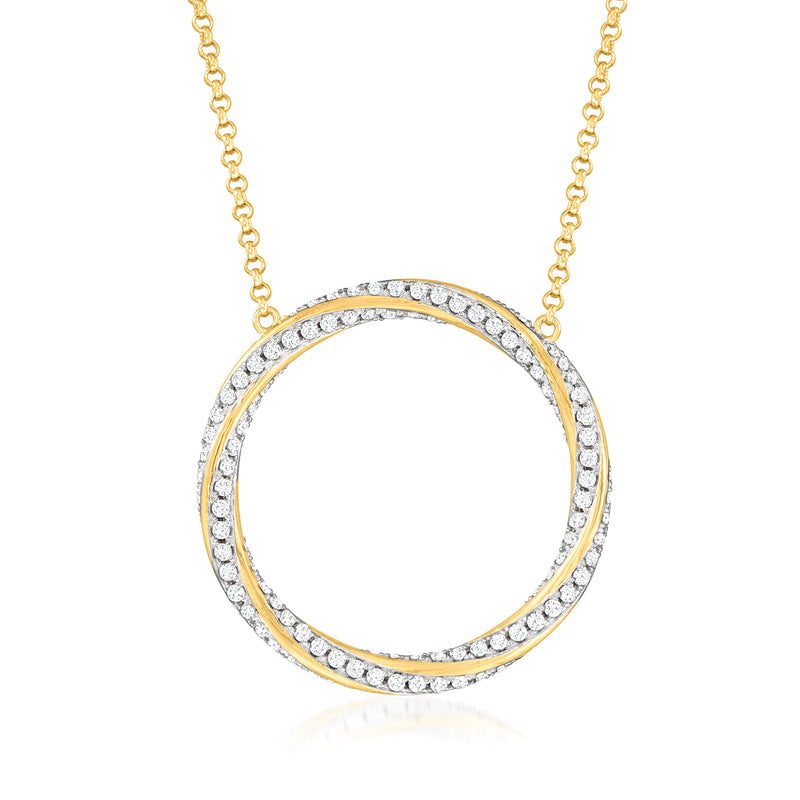 18kt gold over sterling twisted-circle CZ pendant necklace on a gold chain