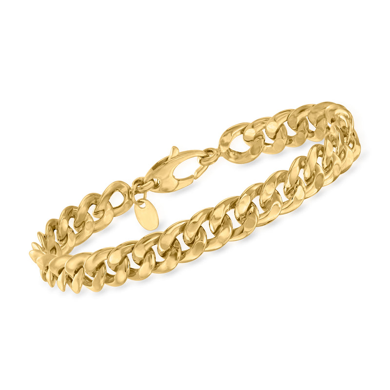 18kt yellow gold curb-link bracelet with alternating oval and engraved heart links
