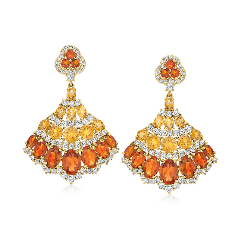 18kt gold over sterling fan drop earrings with orange citrine and white zircon accents