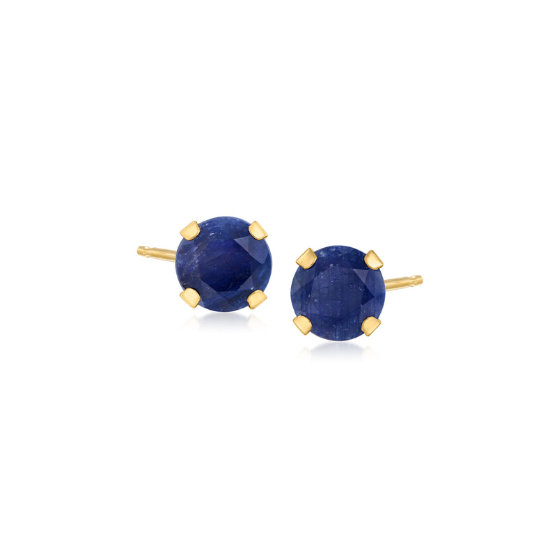Round blue sapphire stud earrings in 14kt yellow gold with gold posts