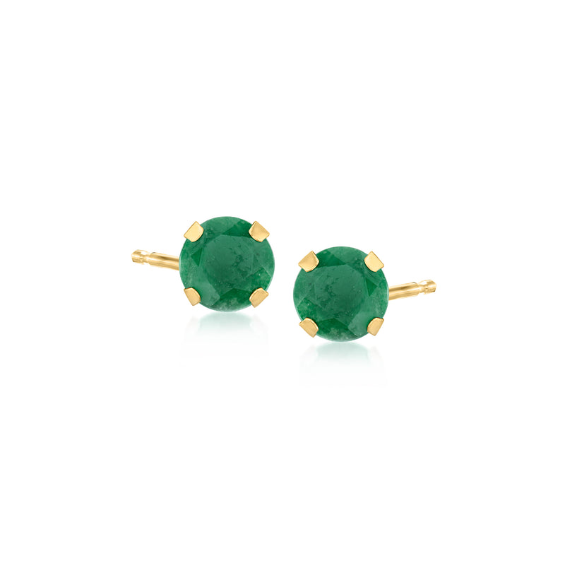14kt yellow gold stud earrings with emerald-green oval stones and gold bezels