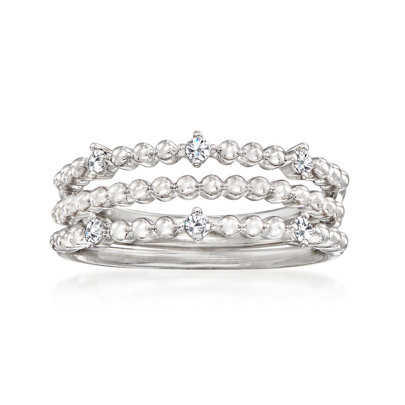 Sterling silver CZ three-ring set with round clear stones, stacking style