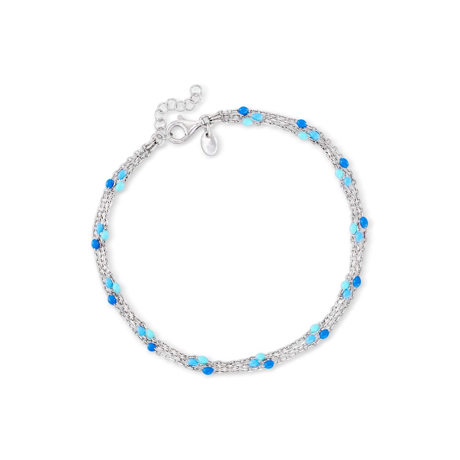 Italian Tonal Blue Enamel Bead Station Anklet in Sterling Silver