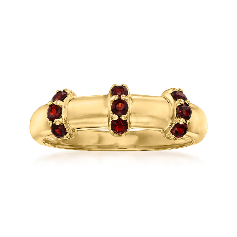 18kt gold over sterling garnet ring with red oval center and side round stones