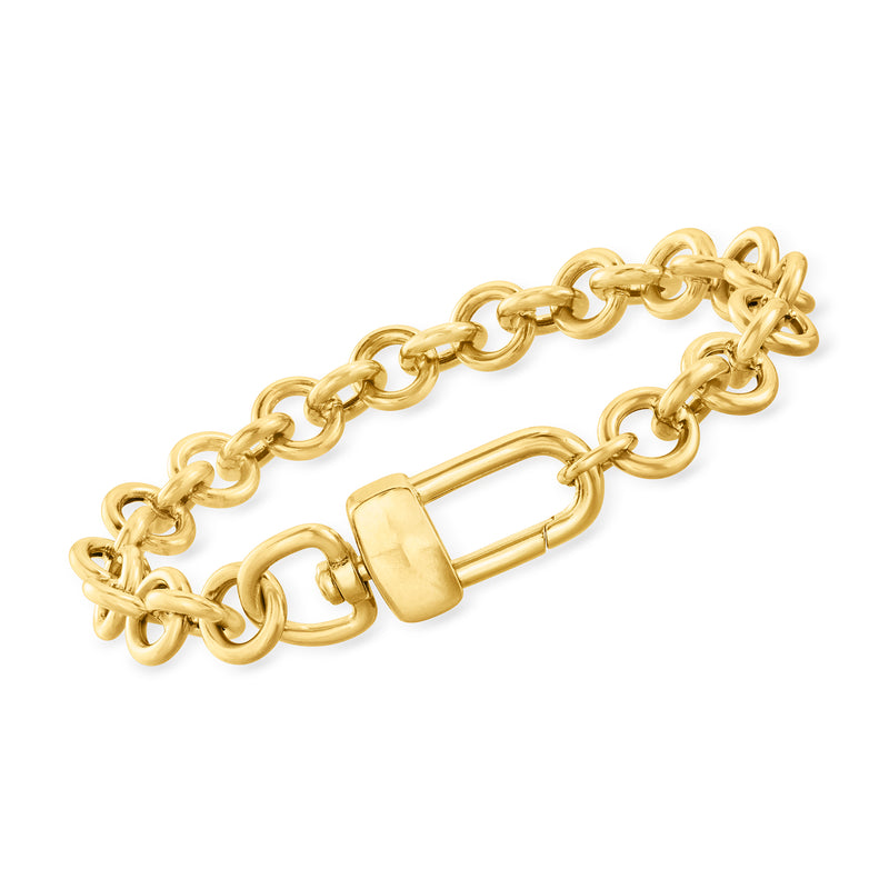 Gold over sterling silver cable-chain bracelet with padlock clasp.