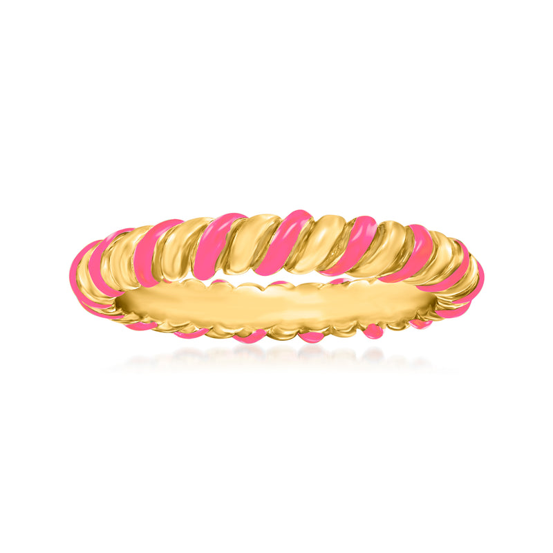 Twisted pink enamel and gold-tone ring with rounded band detail
