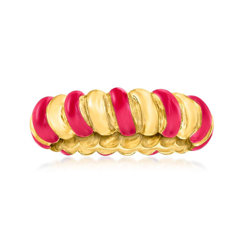 Twisted enamel ring with hot pink accents and 18kt gold over sterling setting