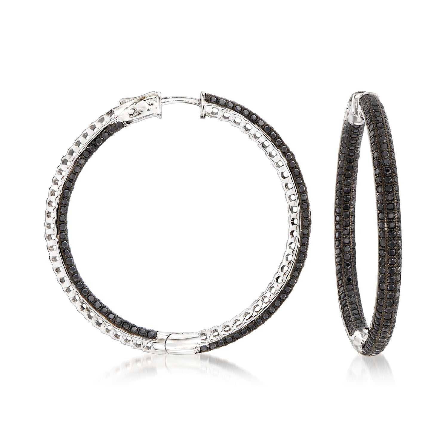 7.25 ct. t.w. Black Spinel Inside-Outside Hoop Earrings in Sterling Silver