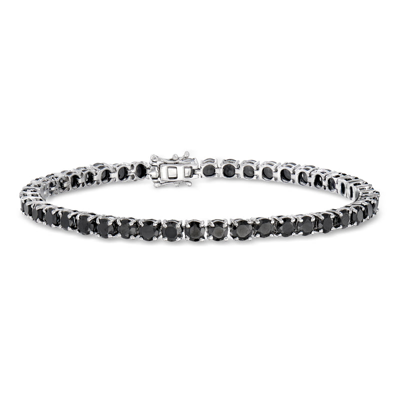 Sterling silver tennis bracelet with black spinel oval stones, hinged clasp