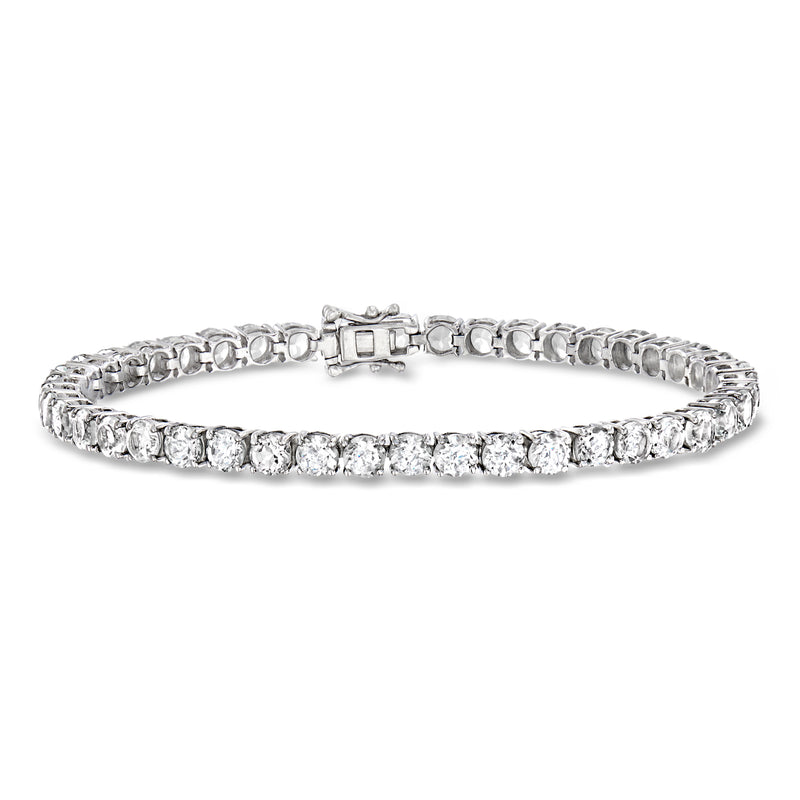 Sterling silver tennis bracelet with round white topaz stones, box clasp