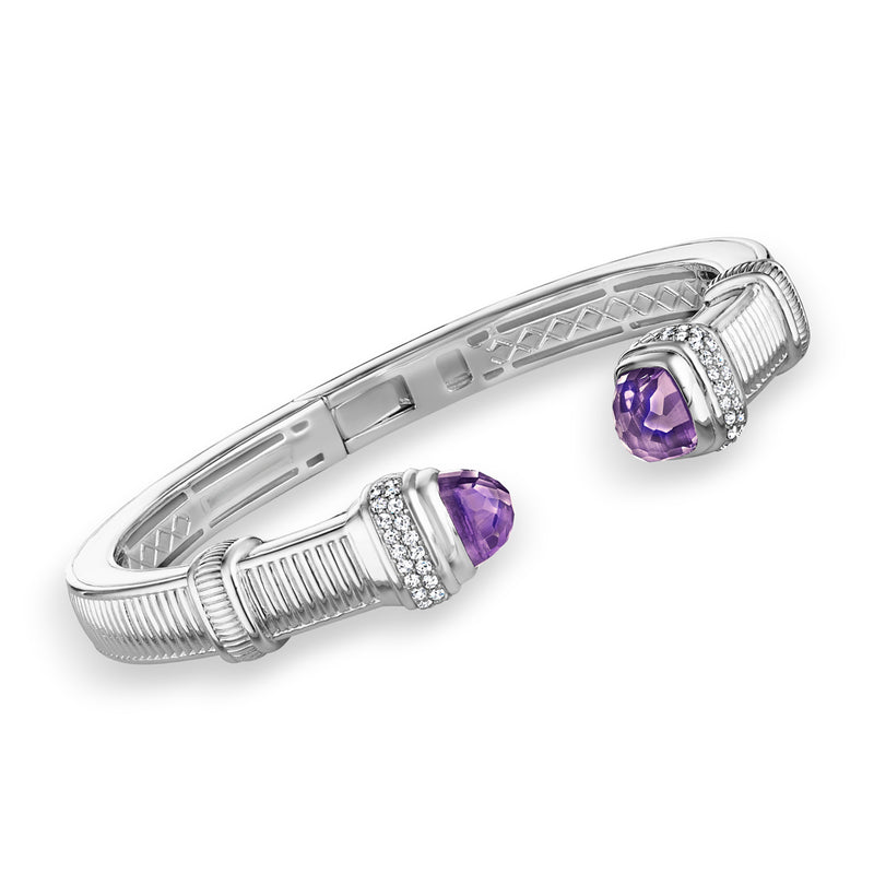 Judith Ripka Cassandre sterling silver cuff bracelet with amethyst and diamond accents