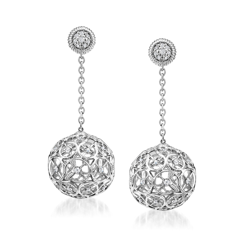 Judith Ripka diamond ball drop earrings in sterling silver