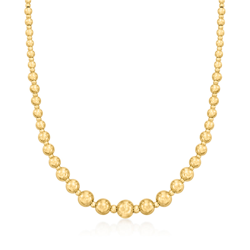 18kt yellow gold graduated bead necklace with round polished bead links