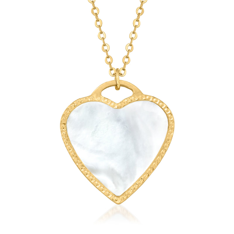 14kt yellow gold heart necklace with mother-of-pearl inlay pendant
