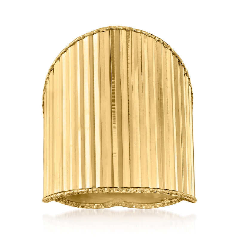 Wide 14kt yellow gold ring with vertical ridged dome top