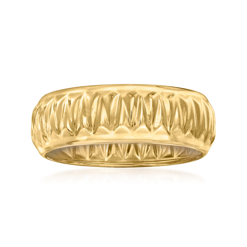 14kt yellow gold faceted ring with textured, faceted dome top