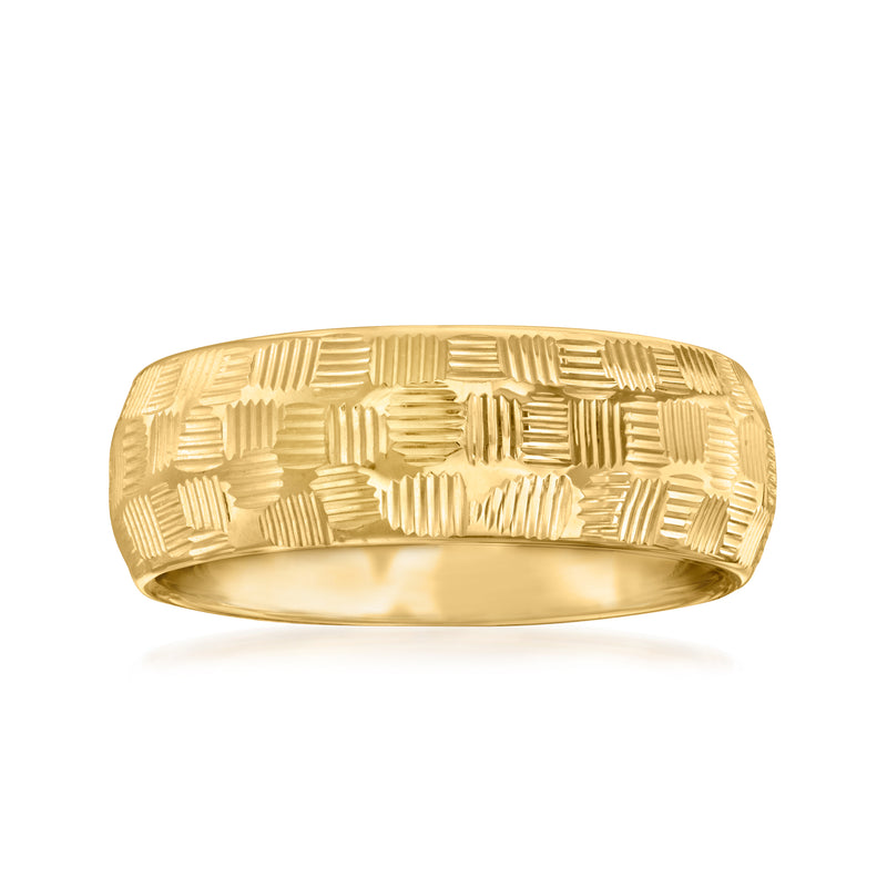 14kt yellow gold checkerboard-pattern ring with raised square texture on band