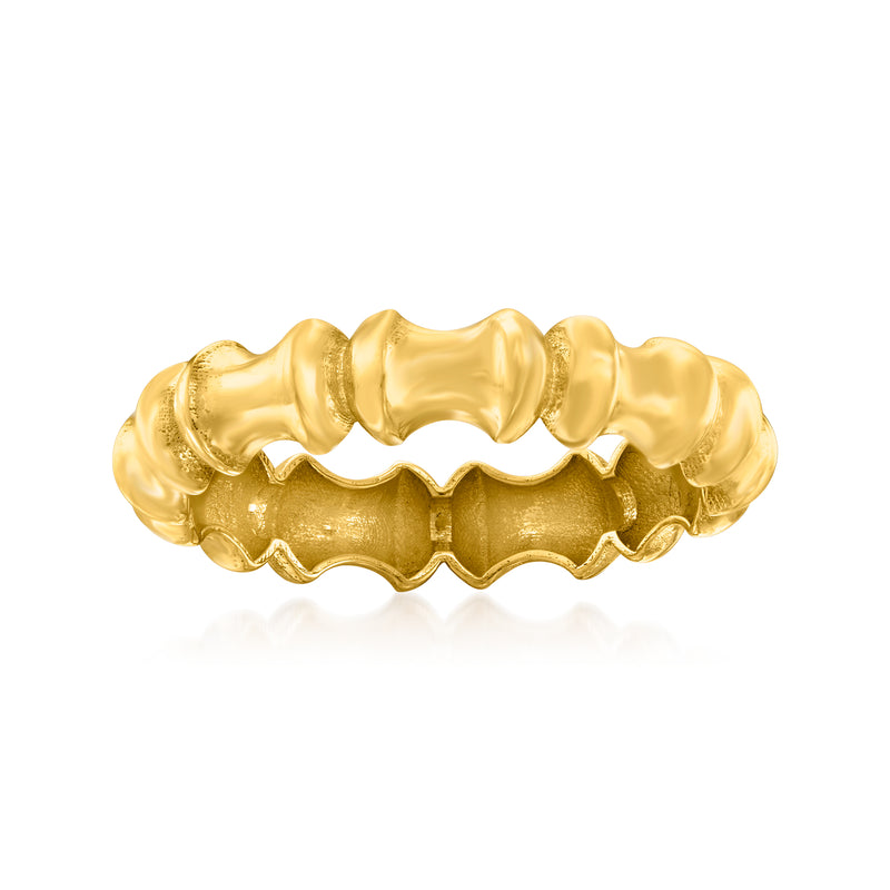 14kt yellow gold bamboo-style ring with scalloped ridges