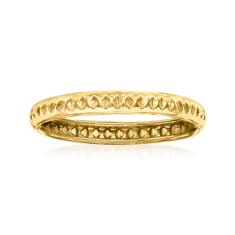 14kt yellow gold patterned ring with raised ridged band