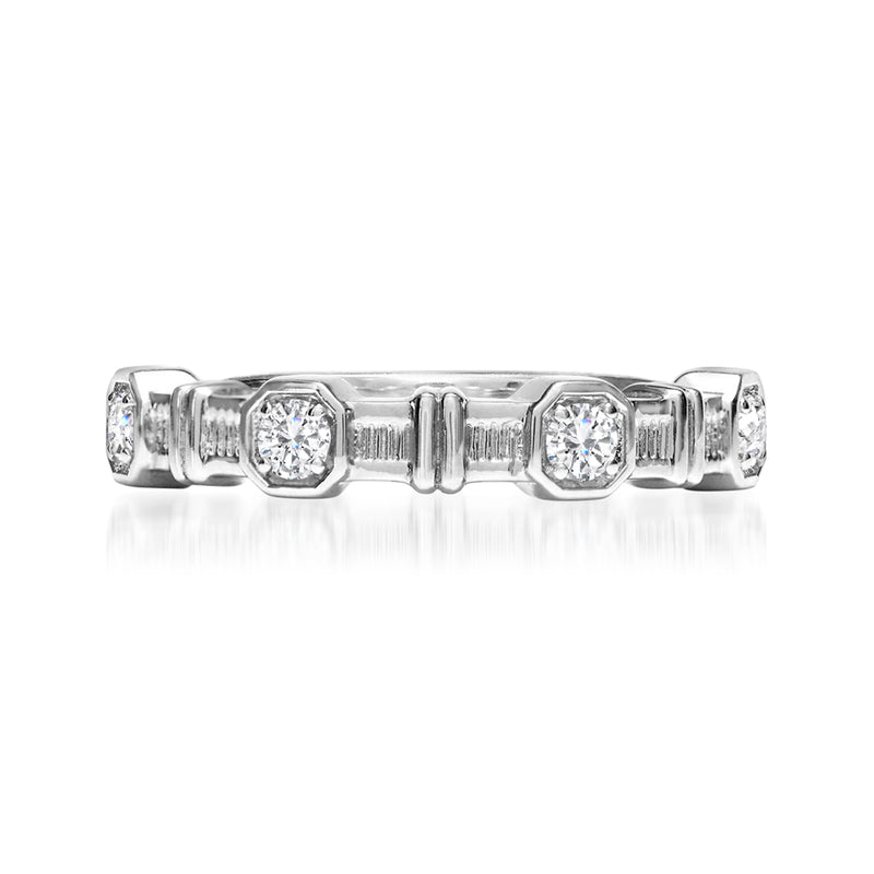Sterling silver diamond stackable ring with four round-cut stones