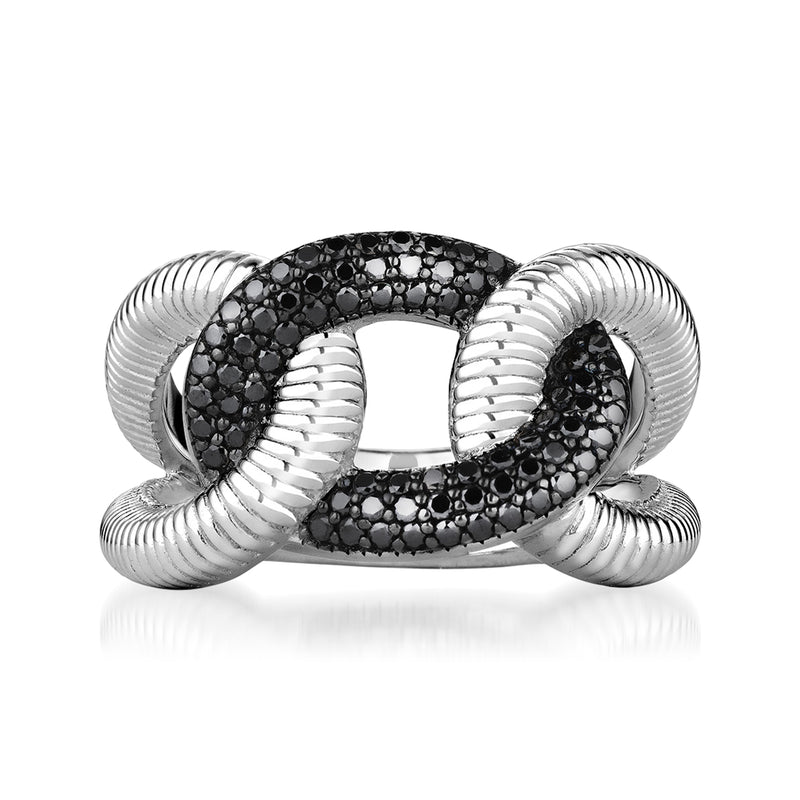 Judith Ripka Eternity black spinel link ring in sterling silver