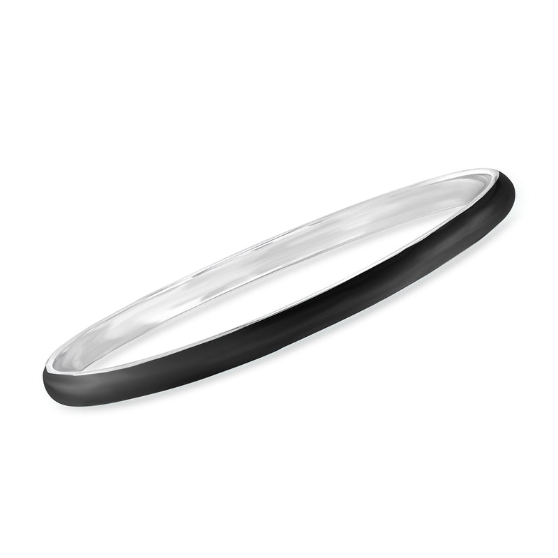 Sterling silver enamel bangle bracelet with black enamel center band