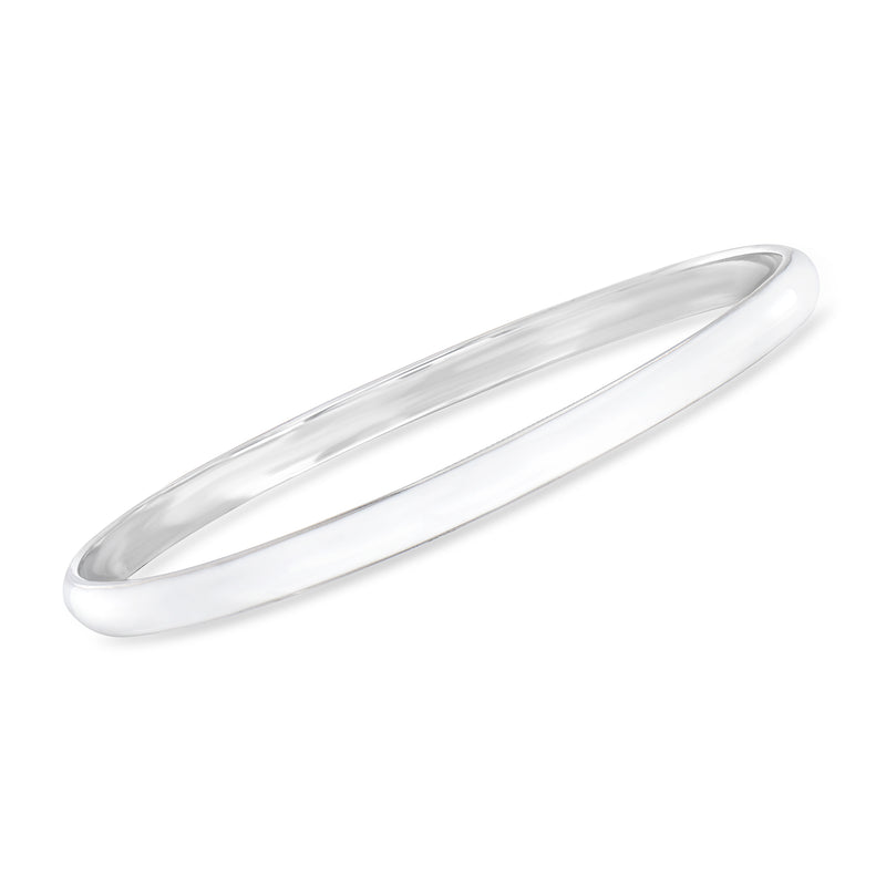 Sterling silver enamel bangle bracelet with white inlay, smooth oval profile.