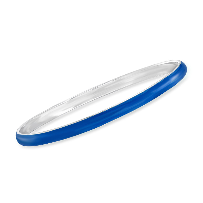 Sterling silver bangle bracelet with blue enamel stripe