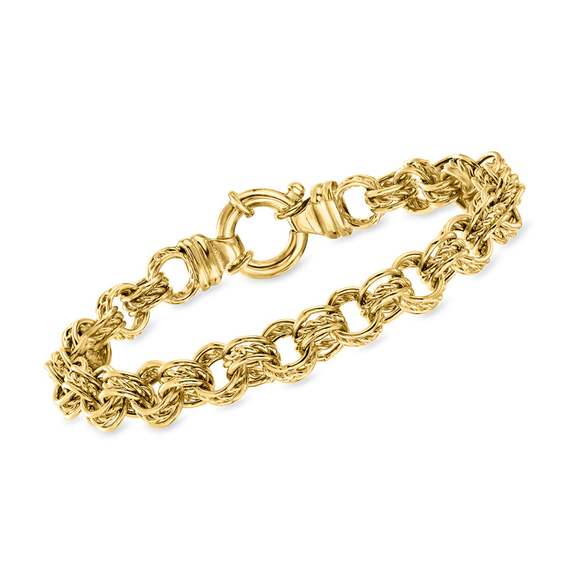 Gold triple-link bracelet with twisted chain links and hinged clasp