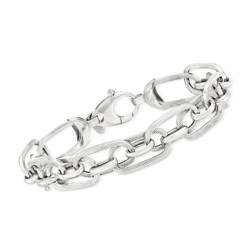 Sterling silver interlocking oval-link bracelet with polished chain and clasp