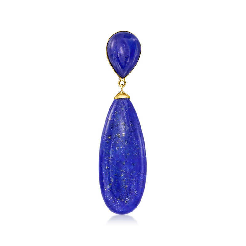 Lapis teardrop pendant in 14kt yellow gold, blue cabochon teardrops