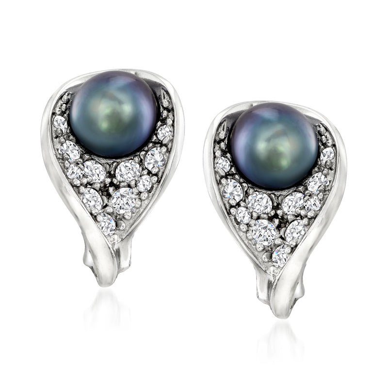 Sterling silver teardrop drop earrings with dark peacock cultured pearl and crystal stones