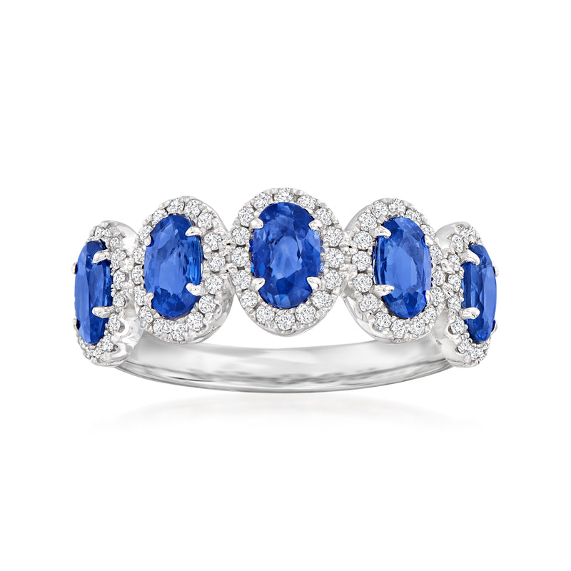 Five-stone oval sapphire and diamond ring on 18kt white gold band