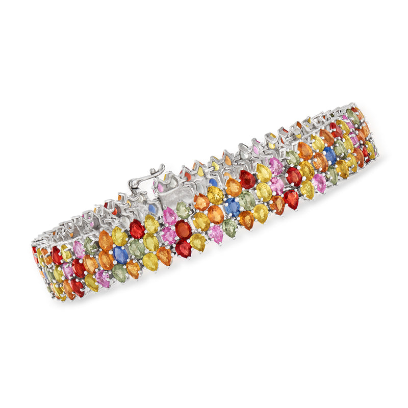 Multicolored sapphire bracelet in sterling silver with multicolor gemstone rows