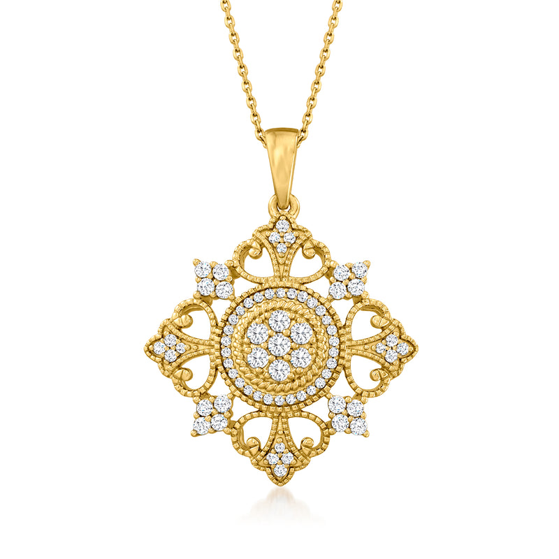 Art Deco-style diamond cluster pendant necklace in gold over sterling