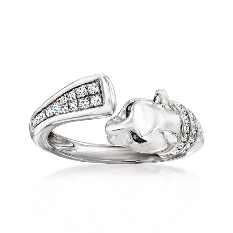 Sterling silver panther ring with white and black diamond accents