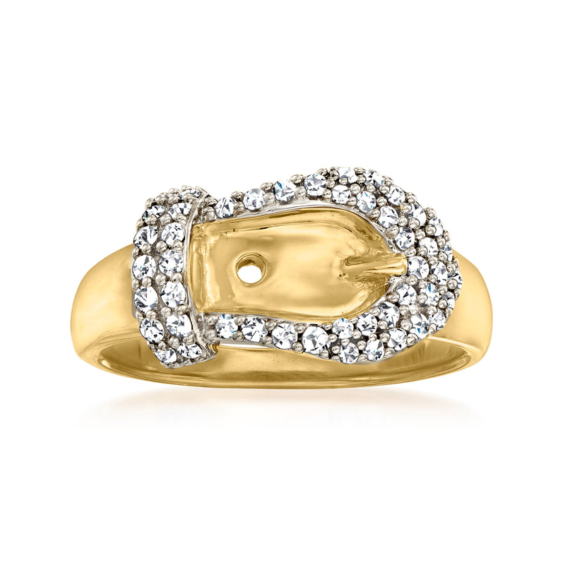 Diamond belt buckle ring in gold over sterling with pave stones