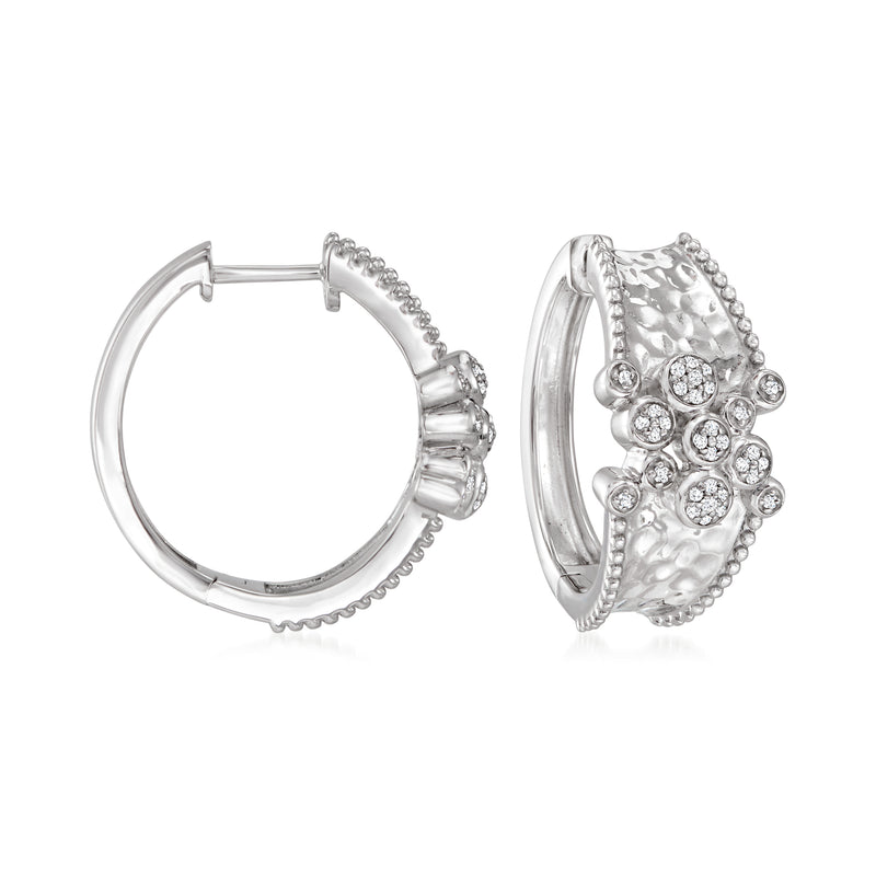 Sterling silver diamond bubble hoop earrings, 0.15 ct t.w., scalloped halo design