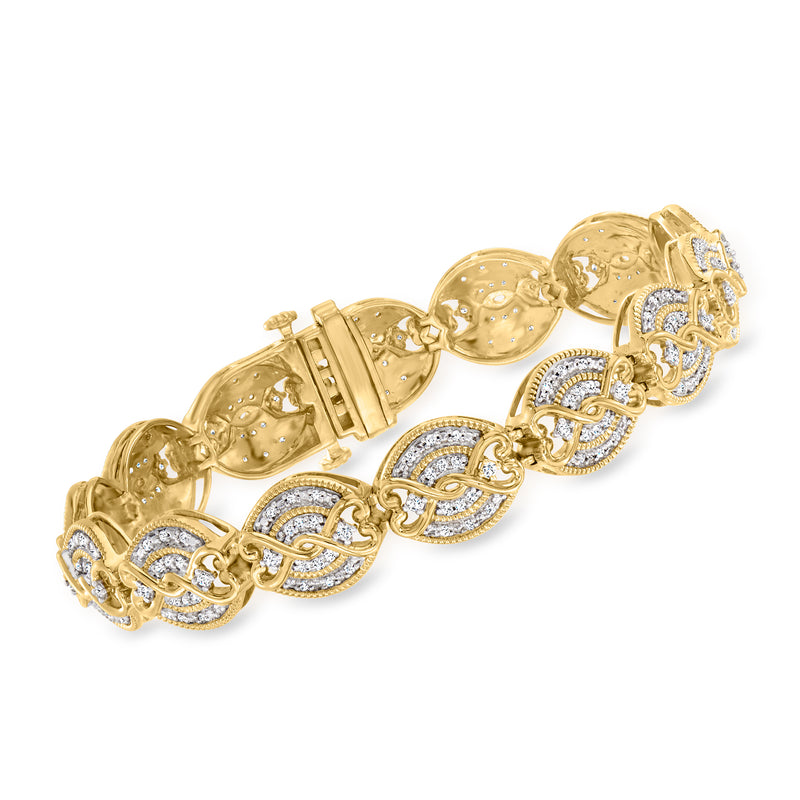 Gold over sterling art deco bracelet with oval diamond-look links and pave accents