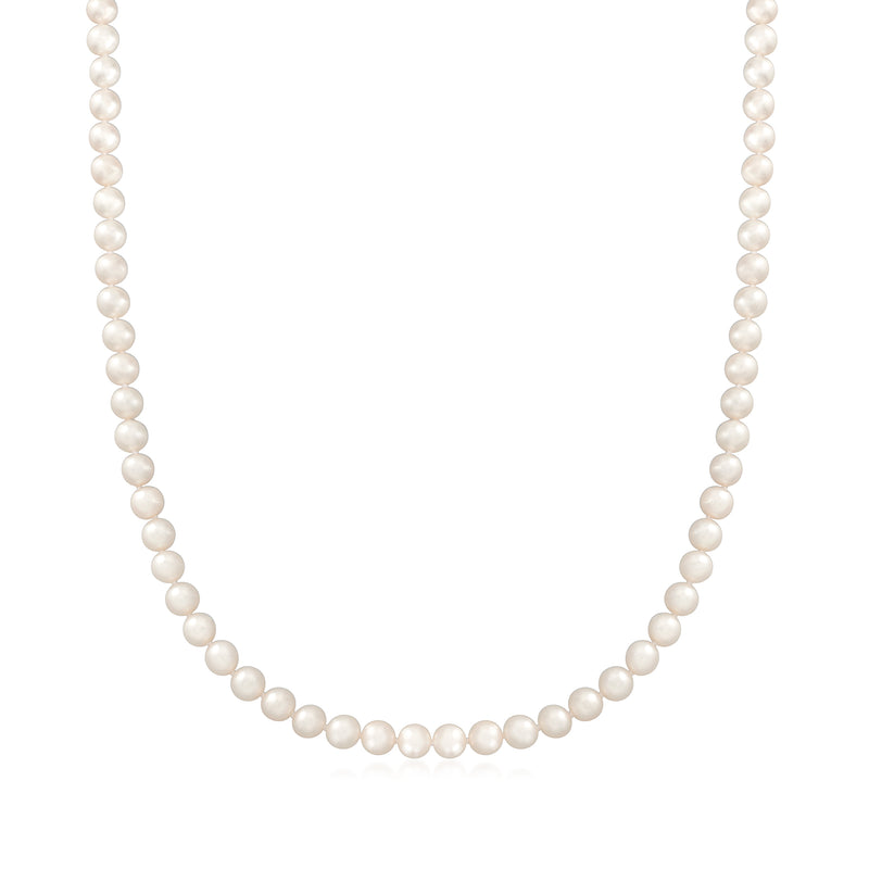 Cultured pearl necklace with 5.5–6mm round white pearls, single strand