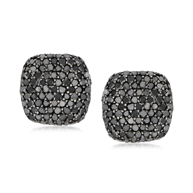Sterling silver post earrings with pave black square-shaped stones