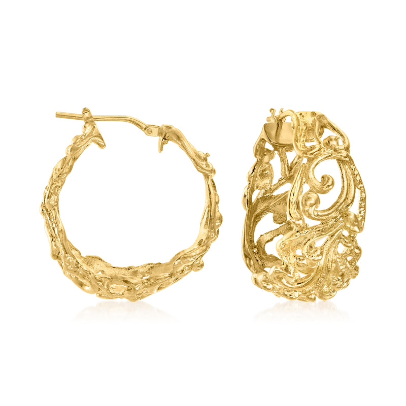 18kt gold over sterling hoop earrings with Florentine-style textured oval links