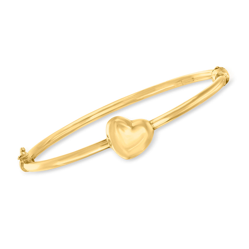Italian gold over sterling bangle bracelet with puffed heart centerpiece and clasp